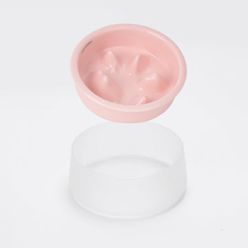 Slow Feeder Pet Bowls-High-Grade Porcelain and Glass Bowl Set - Pink